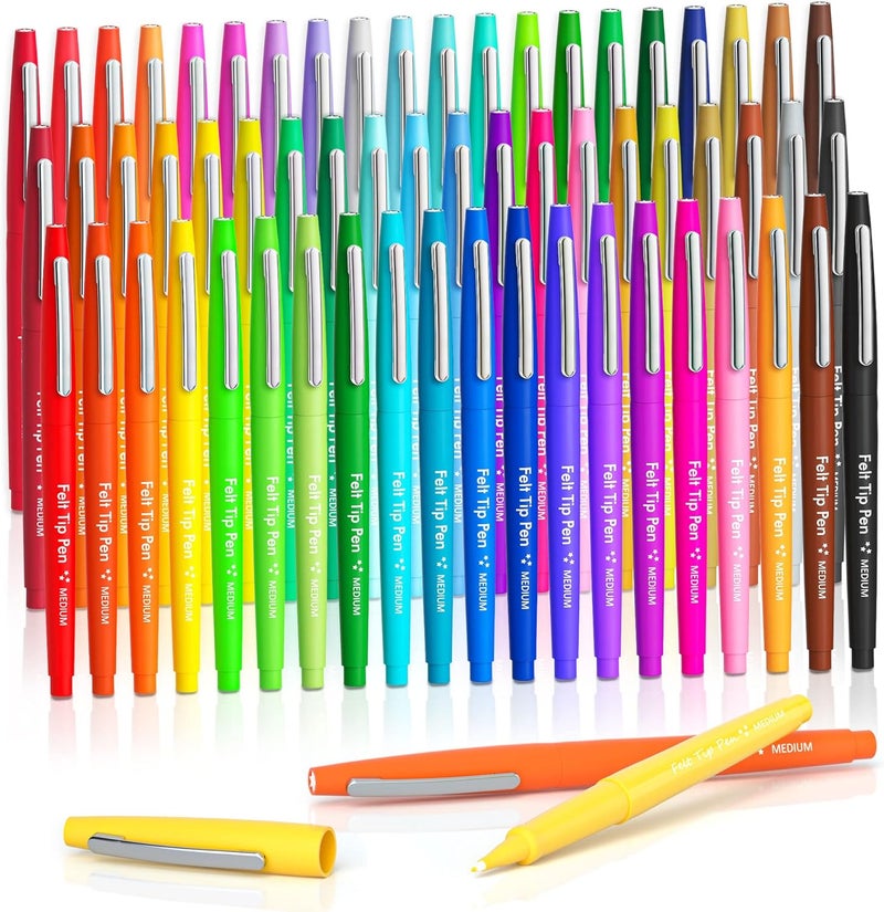 Lelix 60 Colors Felt Tip Pens, Medium Point Felt Pens, Assorted Colors Markers Pens For Journaling, Writing, Note Taking, Planner Coloring, Perfect as Art Office and School Supplies - Image 1